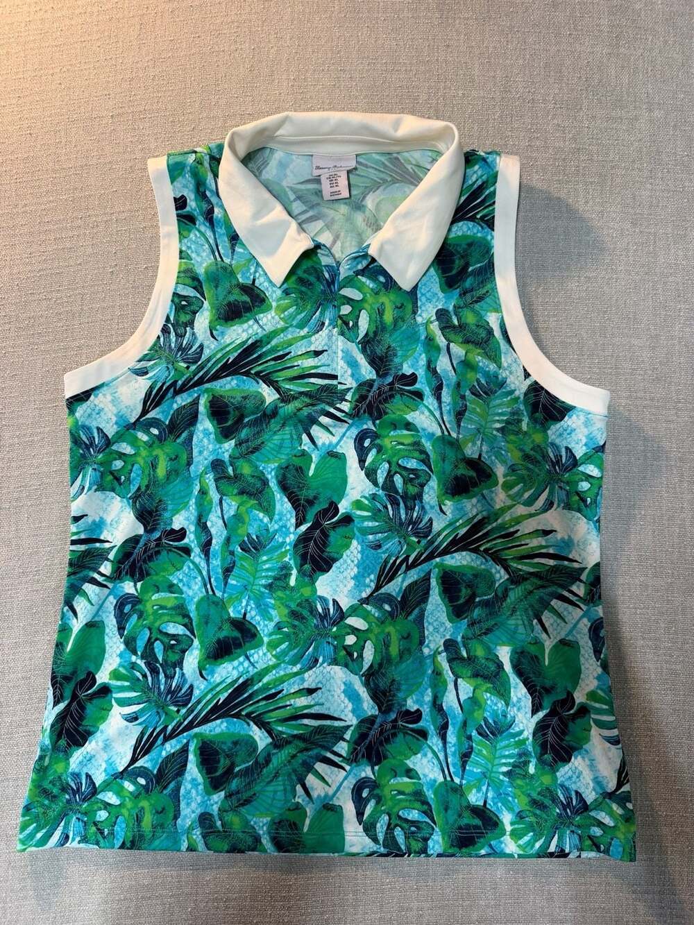 Tommy Bahama Golf Women's XL Blue Green Tropical Print Sleeveless 1/4 Zip Polo S